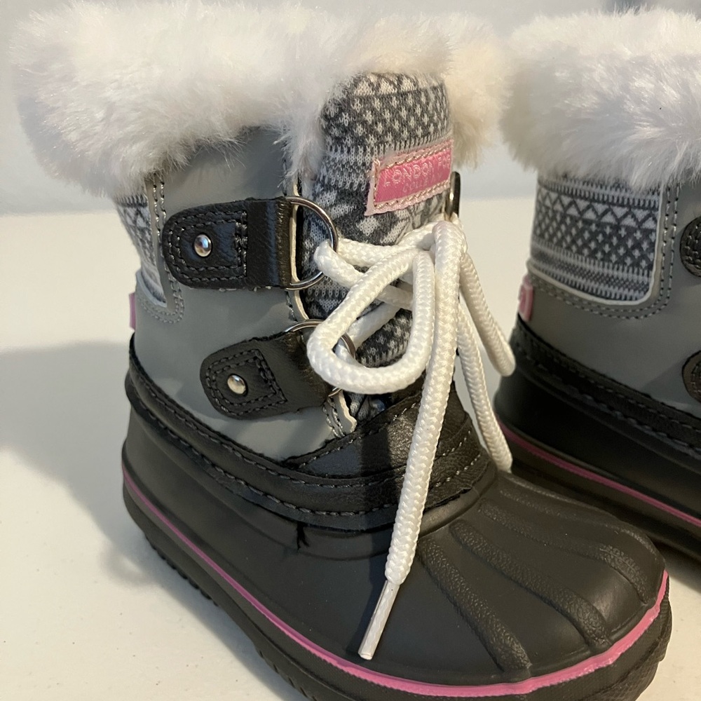NWOT London Fog Pink and Gray Faux Fur Snow Boots for Girls Size C5 - Picture 3 of 8